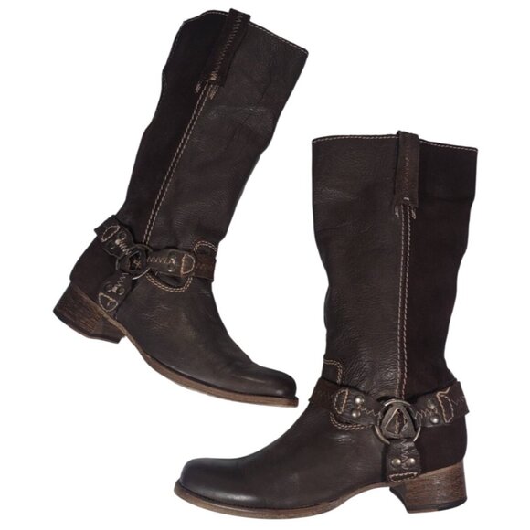 BED STU "Opal" Women's Distressed Brown Leather & Suede Boots US 10 Harness BOHO - Picture 1 of 7